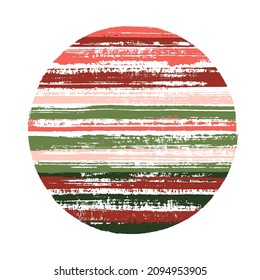 Ragged circle vector geometric shape with striped texture of ink horizontal lines. Disk banner with old paint texture. Label round shape circle logo element with grunge background of stripes.