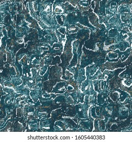 Ragged distorted wavy bubbly digitally filtered texture design. Indigo blue and white melting effect abstract seamless repeat vector eps 10 pattern swatch.