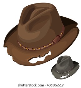 Ragged felt hat isolated on white background. Vector illustration.