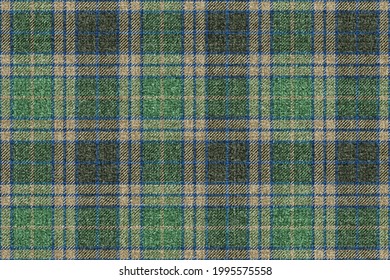 ragged grungy seamless checkered texture of classic coat tweed green gray beige fabric with blue stripes for gingham, plaid, tablecloths, shirts, tartan, clothes, dresses, bedding, blanket