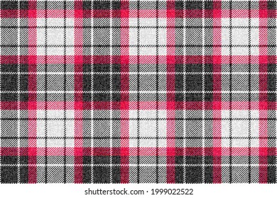 ragged grungy seamless checkered texture of classic coat tweed black and white main fabric with red-magenta stripes for gingham, plaid, tablecloths, shirts, tartan, clothes, dresses, bedding, blanket