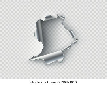 ragged Hole torn in ripped metal on transparent background. Vector illustration