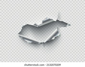 ragged Hole torn in ripped metal on transparent background. Vector illustration