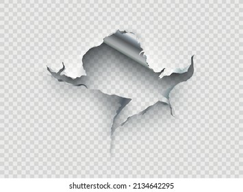 ragged Hole torn in ripped metal on transparent background. Vector illustration