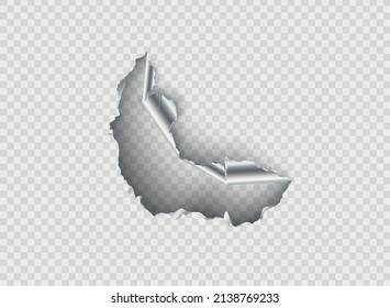 ragged Hole torn in ripped metal on transparent background