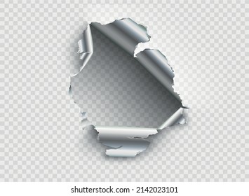 ragged Hole torn in ripped metal on transparent background