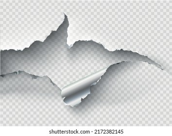 ragged Hole torn in ripped metal on transparent background. Vector illustration