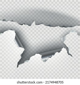 ragged Hole torn in ripped metal on transparent background. Vector illustration