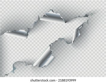 ragged Hole torn in ripped metal on transparent background. Vector illustration