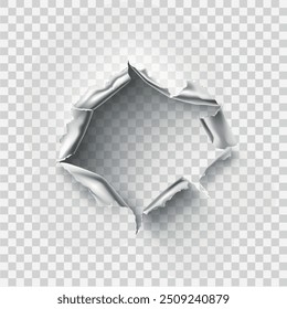 ragged Hole torn in ripped metal on transparent background. Vector illustration