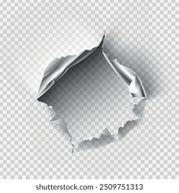 ragged Hole torn in ripped metal on transparent background. Vector illustration