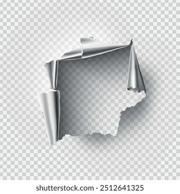 ragged Hole torn in ripped metal on transparent background. Vector illustration