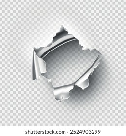 ragged Hole torn in ripped metal on transparent background. Vector illustration
