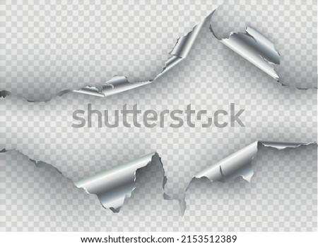 ragged Hole torn in ripped metal on transparent background