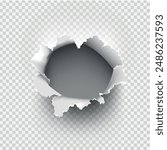 ragged Hole torn in ripped paper on transparent background. Vector illustration