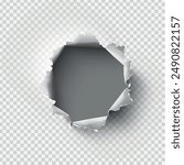 ragged Hole torn in ripped paper on transparent background. Vector illustration