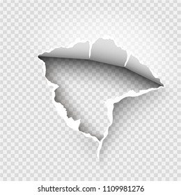 ragged Hole torn in ripped paper on transparent background