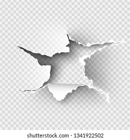 ragged Hole torn in ripped paper on transparent background