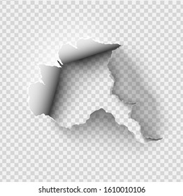 ragged Hole torn in ripped paper on transparent background