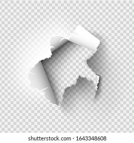 ragged Hole torn in ripped paper on transparent background
