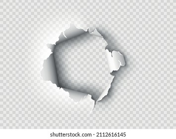ragged Hole torn in ripped paper on transparent background