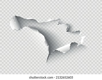 ragged Hole torn in ripped paper on transparent background