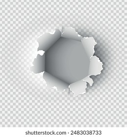 ragged Hole torn in ripped paper on transparent background. Vector illustration