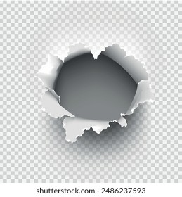 ragged Hole torn in ripped paper on transparent background. Vector illustration