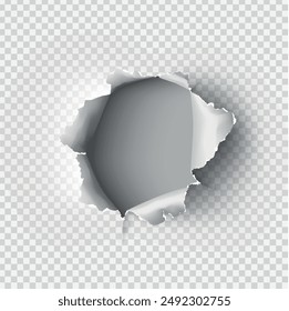 ragged Hole torn in ripped paper on transparent background. Vector illustration