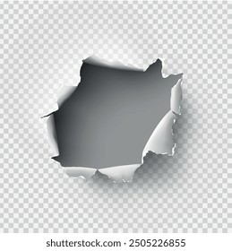 ragged Hole torn in ripped paper on transparent background. Vector illustration