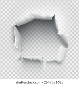 ragged Hole torn in ripped paper on transparent background. Vector illustration