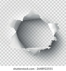 ragged Hole torn in ripped paper on transparent background. Vector illustration