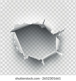 ragged Hole torn in ripped paper on transparent background. Vector illustration