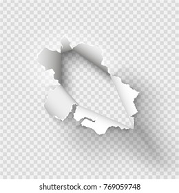 ragged Hole torn in ripped paper on transparent background