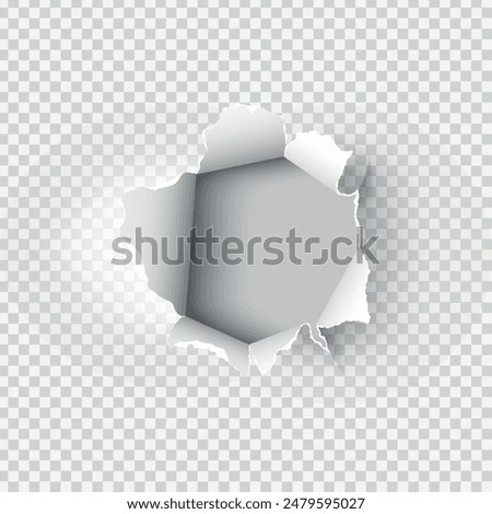 ragged Hole torn in ripped paper on transparent background. Vector illustration