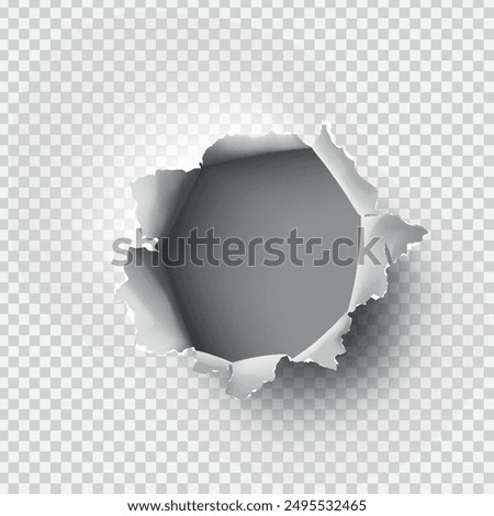 ragged Hole torn in ripped paper on transparent background. Vector illustration