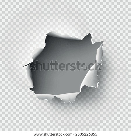 ragged Hole torn in ripped paper on transparent background. Vector illustration