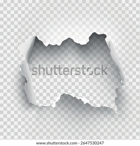 ragged Hole torn in ripped paper on transparent background. Vector illustration
