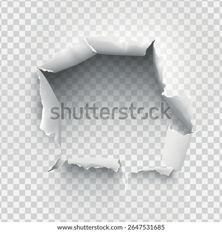ragged Hole torn in ripped paper on transparent background. Vector illustration