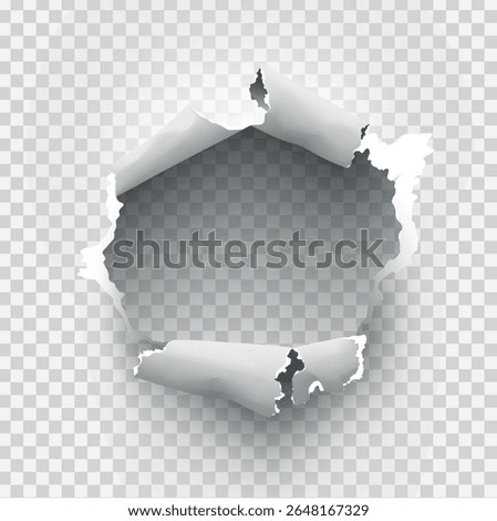 ragged Hole torn in ripped paper on transparent background. Vector illustration