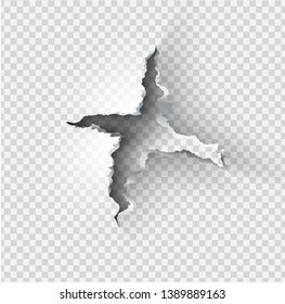ragged Hole torn in ripped steel metal on transparent background