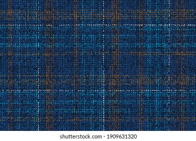 ragged old fabric texture cyan brown and white threads on dark blue traditional checkered gingham seamless ornament for plaid, tablecloths, shirts, clothes, dresses, tartan