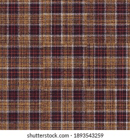 ragged old fabric texture with lost threads of traditional checkered gingham seamless ornament, beige and black main colors with red and blue thin stripes for plaid, tablecloths, shirts, clothes