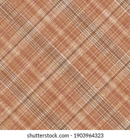 ragged old fabric texture with lost threads of traditional checkered gingham seamless ornament, terracotta brick and beige colors for plaid, tablecloths, shirts, tartan, clothes, dresses