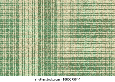 ragged old fabric texture of traditional checkered gingham repeatable ornament with lost threads, green and beige bicolor pattern for plaid, tablecloths, shirts, clothes, tartan