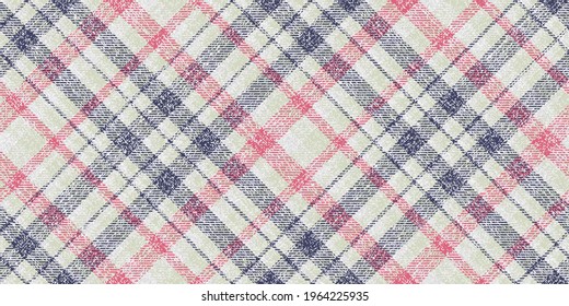 ragged old grungy shabby pale fabric textured blue and pink stripes on white Traditional checkered tartan seamless diagonal ornament plaid for tablecloths, shirts, clothes, dresses, bedding