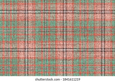 ragged old seamless pattern pastel green and orange tartan ornament for textile texture with lost threads from plaid, tablecloths. editable vector, easy color changing - one color one object