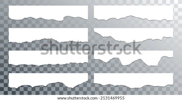 Ragged paper edge borders vector collection.
White tattered fragments set. Cardboard or paper ragged edges with
shadows 3D design. Rrough teared page strip pieces. Empty memo
message fragments.