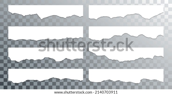Ragged\
paper edge borders vector collection. White tattered fragments set.\
Cardboard or paper ragged edge stripes with shadows. Rrough teared\
sheet strip pieces. Blank text note\
fragments.