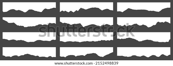 Ragged paper edge borders vector collection.\
White tattered fragments set. Cardboard or paper torn edge stripes\
with shadows. Rrough teared sheet strip elements. Empty memo\
message fragments.